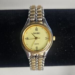 SAIBO Analog Quartz WristWATCH Timepiece Two Tone Gold Silver Band New